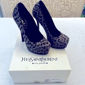 YSL Yves Saint Laurent Tribtoo Pony Hair Pumps Grey Leopard size 37